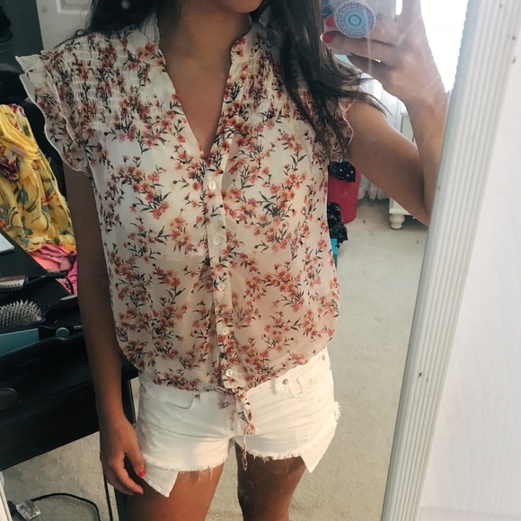 White Floral Tie Front Shirt - Picture 1 of 6